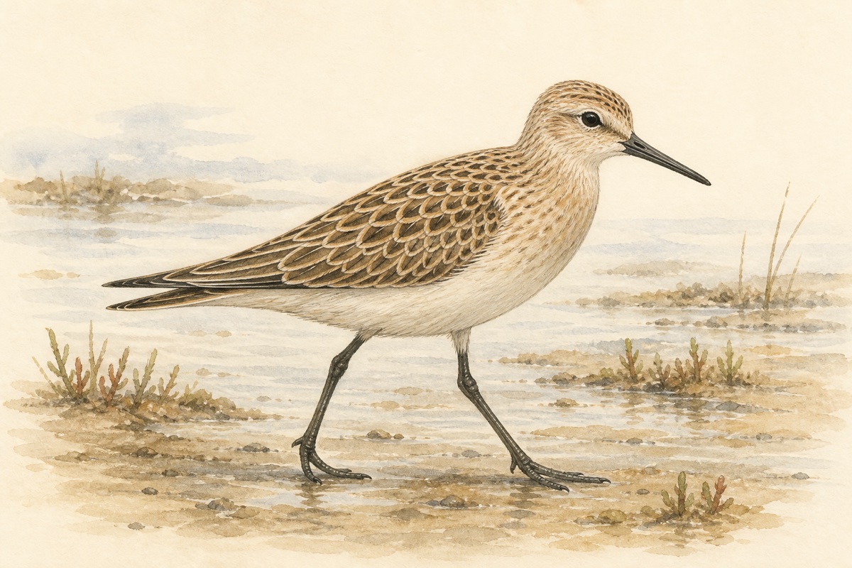 Stylized field-guide illustration of a Baird's Sandpiper