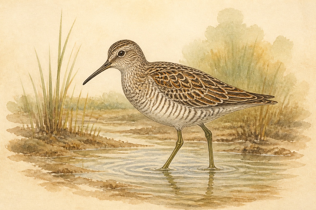 Stylized field-guide illustration of a Stilt Sandpiper